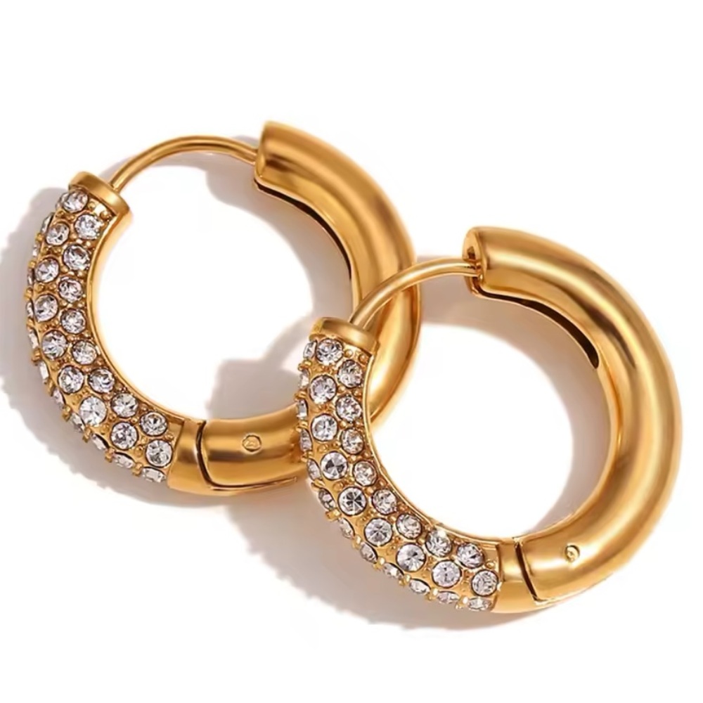 NWOT Stainless Steel 18k gold plated pave Huggies, hoop earrings, hypoallergenic